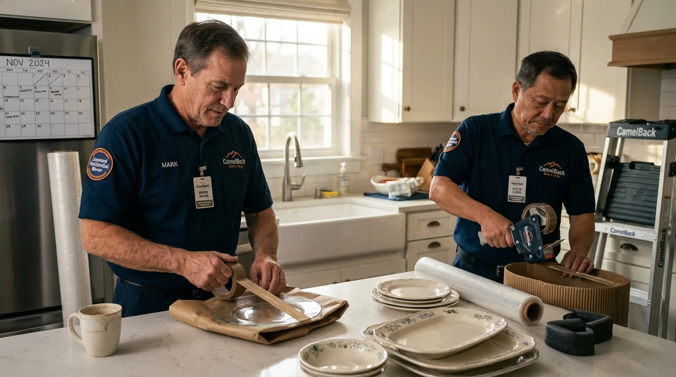 Professional crew packing kitchen dishware in Keyser, WV